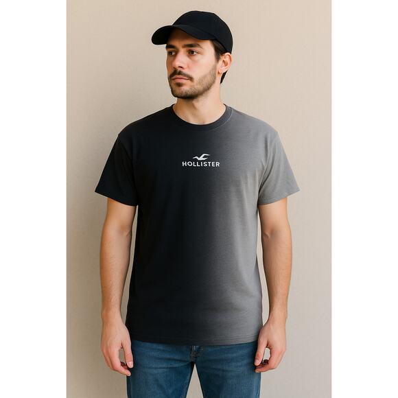 Hollister Gray Black Ombre Logo Graphic Tee XXL - Picture 1 of 8